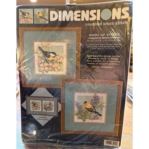 Vintage Y2K Dimensions cross-stitch birds of spring complete kit.